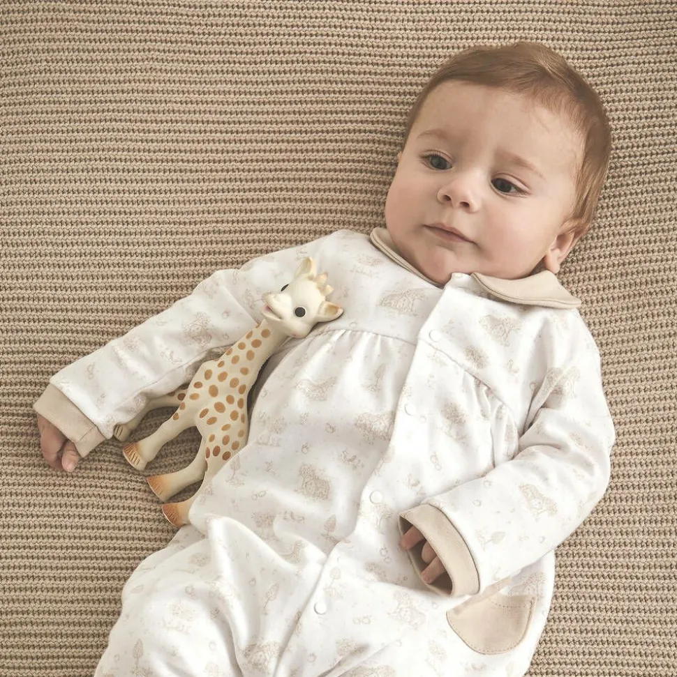 White & Beige Cotton Babygrow