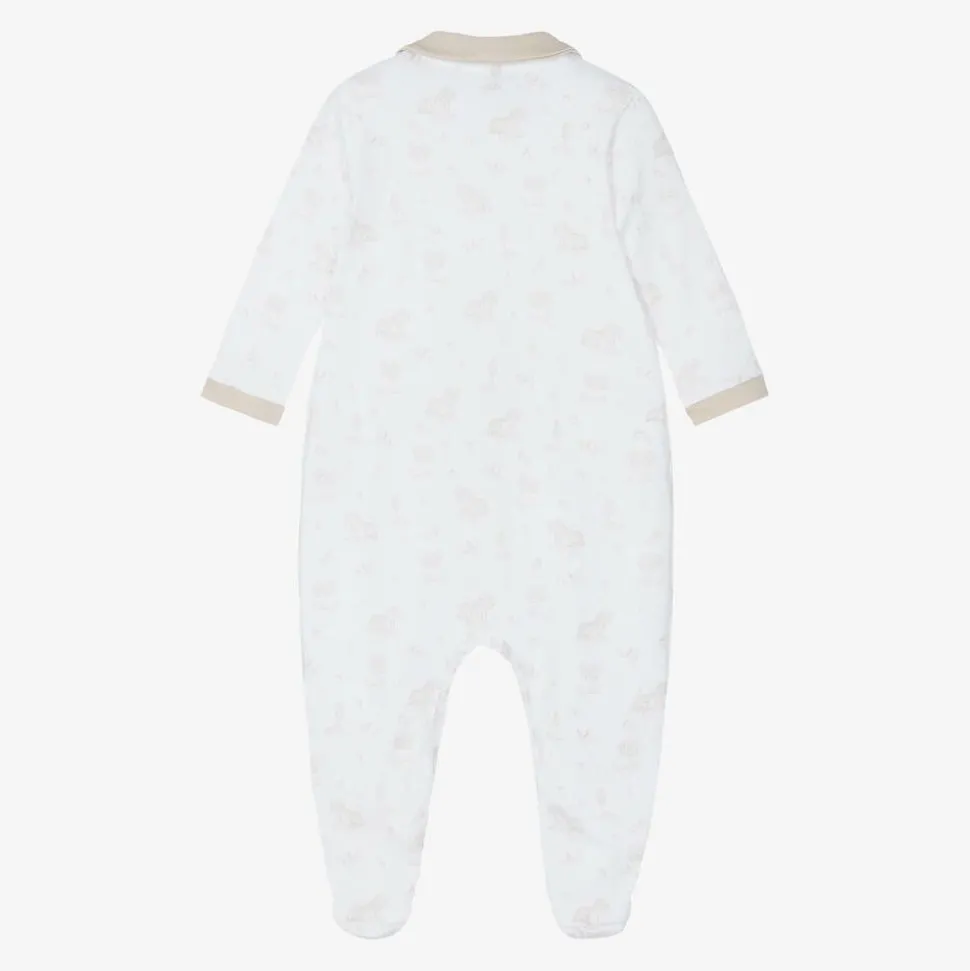 White & Beige Cotton Babygrow