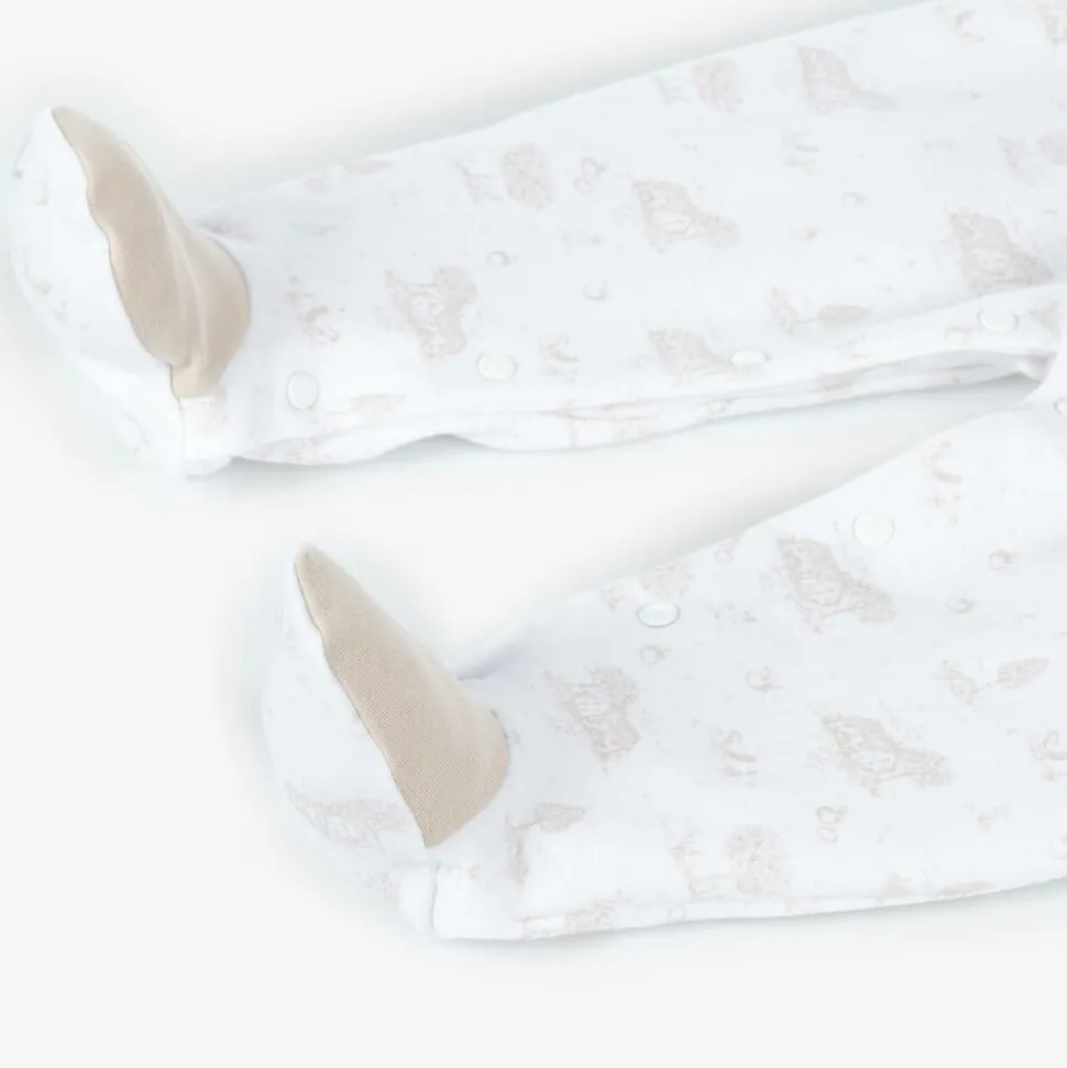 White & Beige Cotton Babygrow