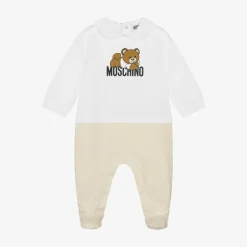 White & Beige Organic Cotton Babygrow