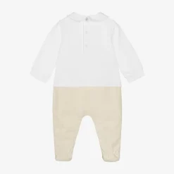 White & Beige Organic Cotton Babygrow