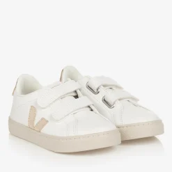 White & Gold Leather Esplar Trainers