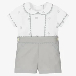 White & Grey Cotton Baby Buster Suit