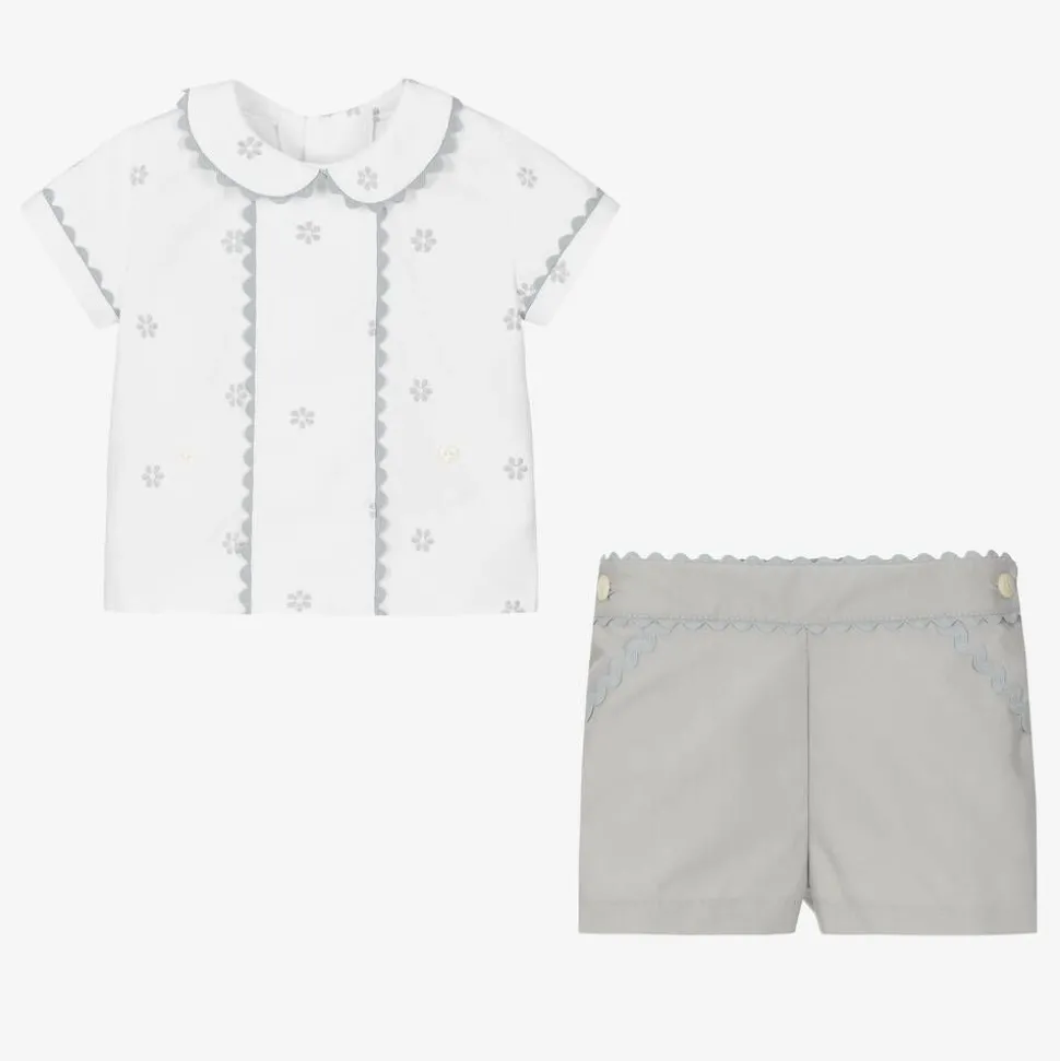 White & Grey Cotton Baby Buster Suit