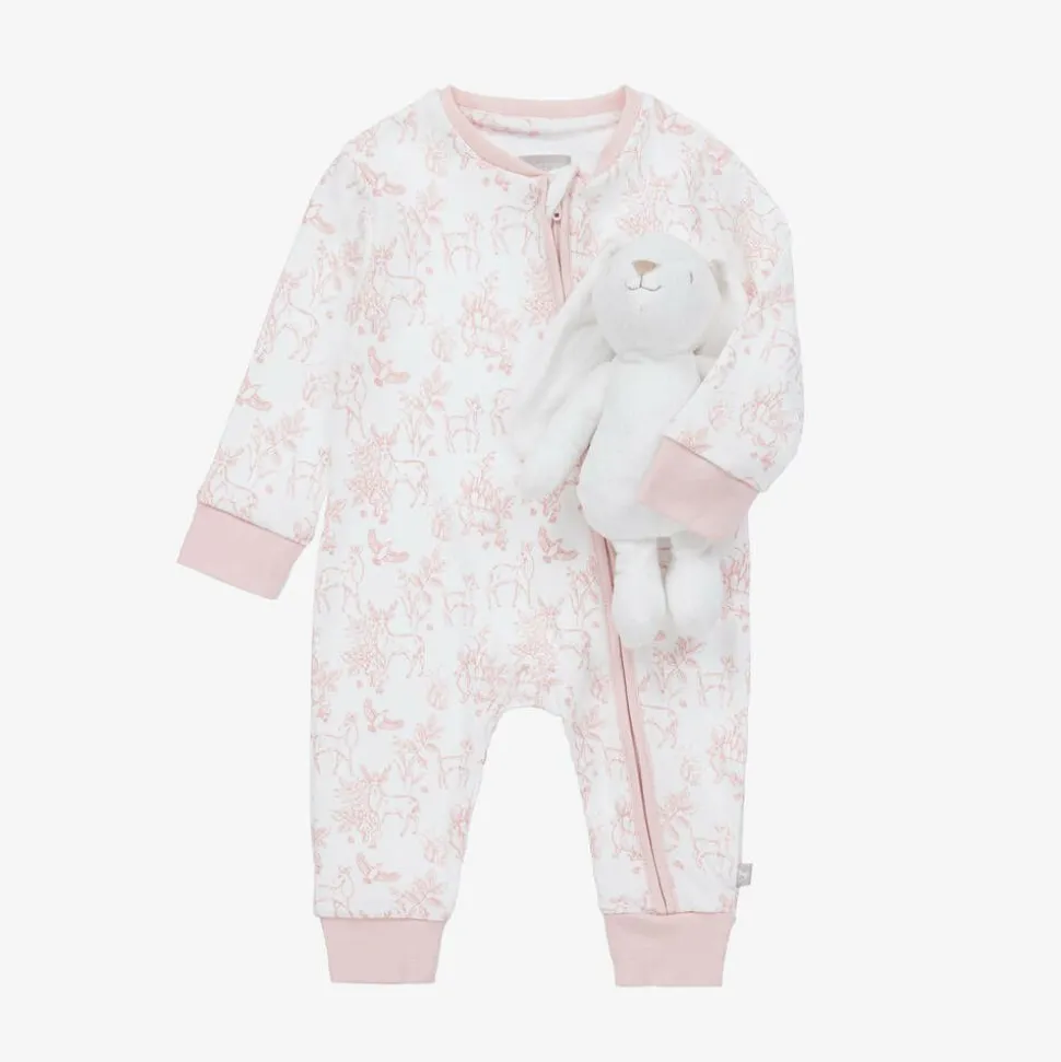 White & Pink Cotton Babysuit Gift Set