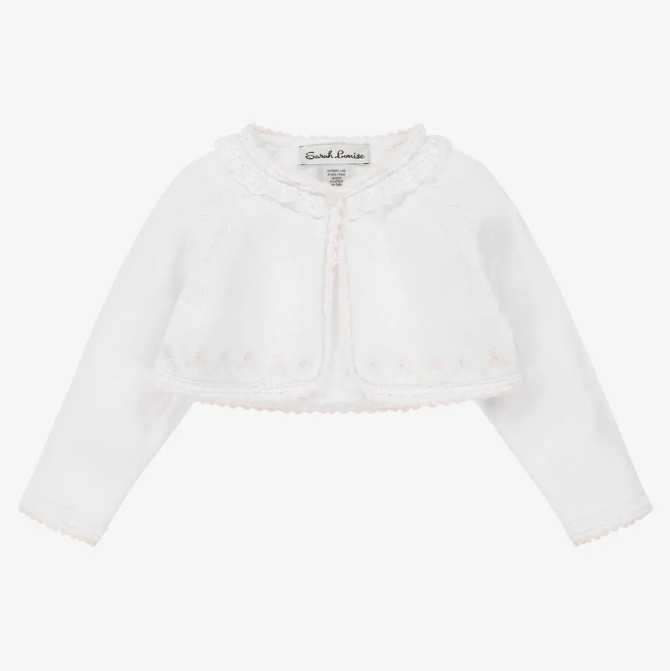 White & Pink Knitted Bolero Cardigan