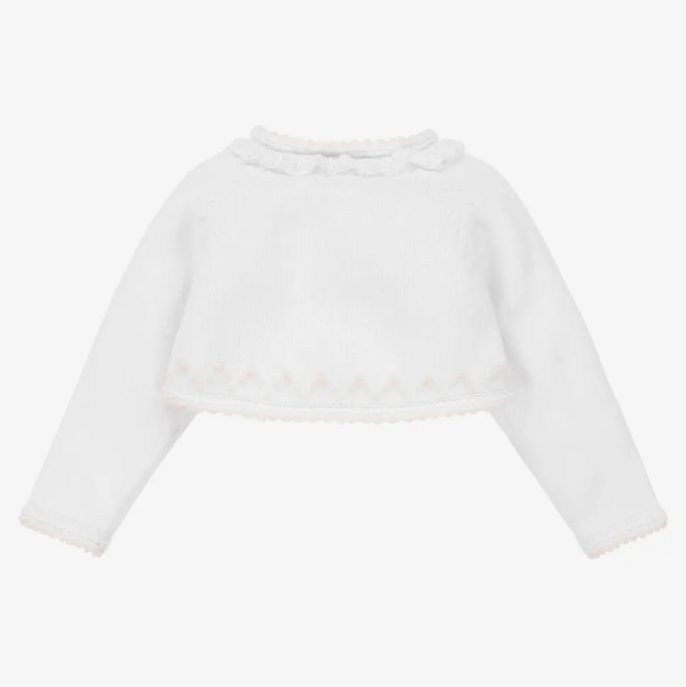 White & Pink Knitted Bolero Cardigan