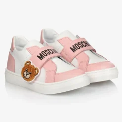 White & Pink Leather Trainers