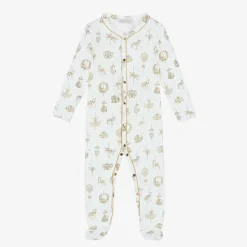 White Carousel Print Cotton Babygrow