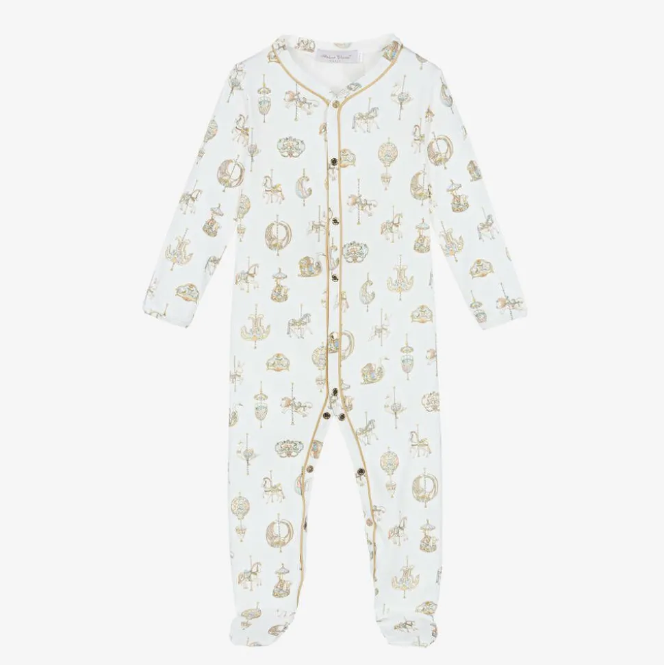 White Carousel Print Cotton Babygrow