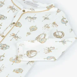White Carousel Print Cotton Babygrow