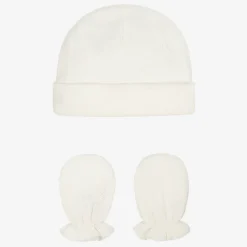White Cotton Angel Wing Hat & Mittens Set