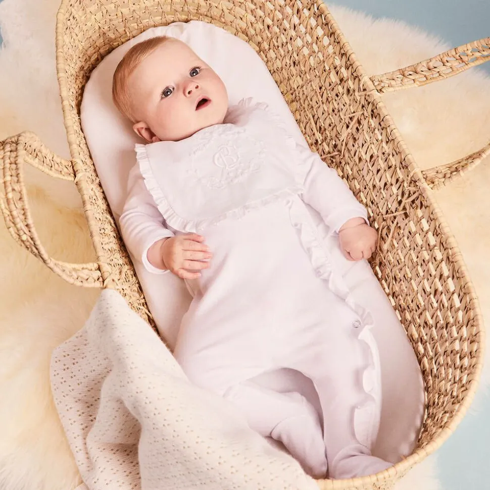 White Cotton Babygrow & Embroidered Bib Set