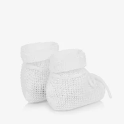 White Cotton Knit Baby Booties