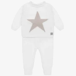 White Cotton Knitted Trouser Set