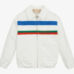 White Cotton Logo Baby Jacket