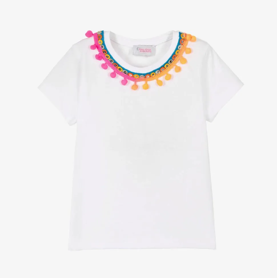 White Cotton Pom-Pom T-Shirt