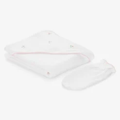 White Cotton Roses Hooded Towel & Mitt Set