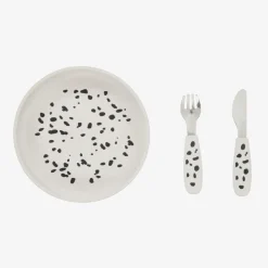 White Dalmatian Silicone Plate & Cutlery Set