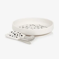 White Dalmatian Silicone Plate & Cutlery Set