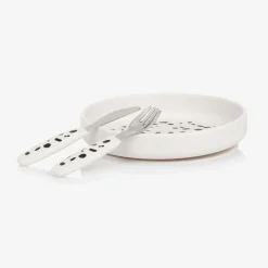 White Dalmatian Silicone Plate & Cutlery Set