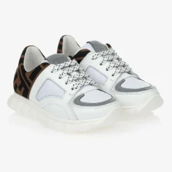 White FF Leather Trainers