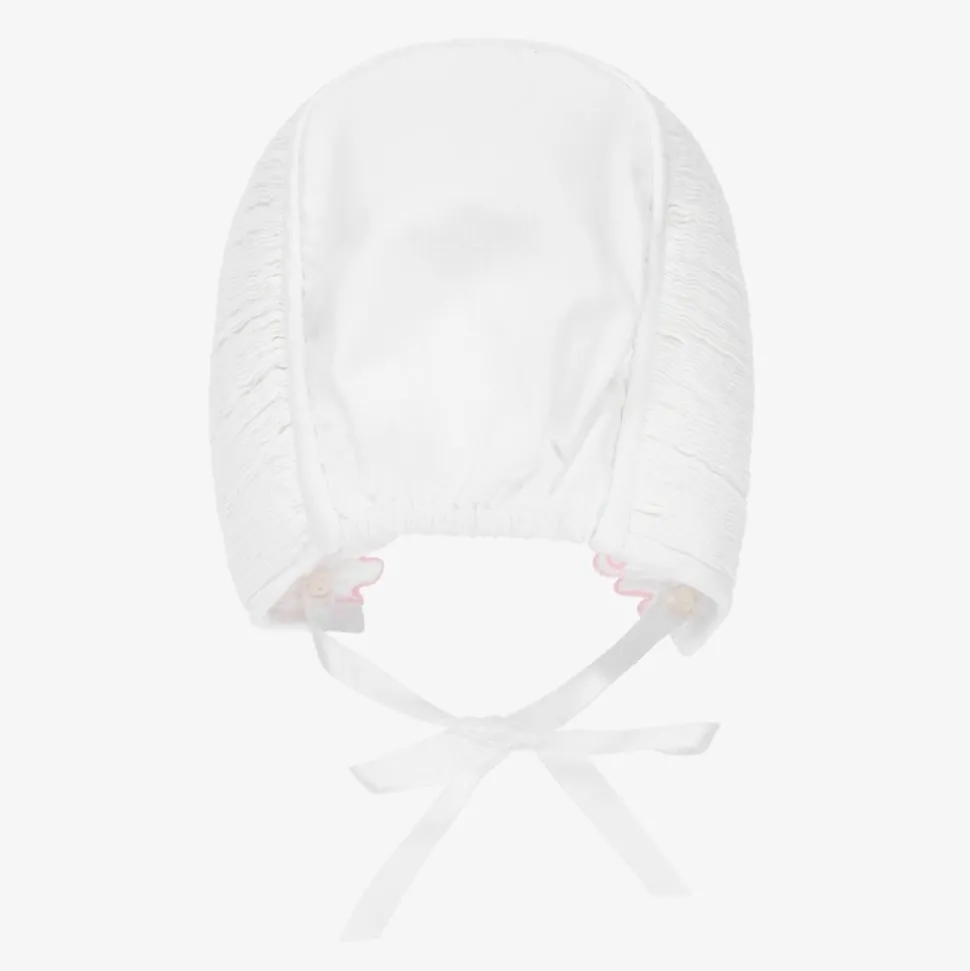 White Hand-Smocked Bonnet