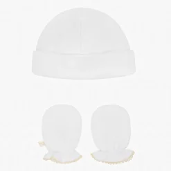 White Pima Cotton Baby Hat & Mittens Set