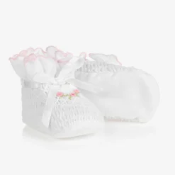 White Smocked Baby Booties