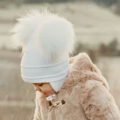 White Tindra Double Pom-Pom Hat