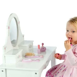 White Wooden Dressing Table & Stool Set (95cm)